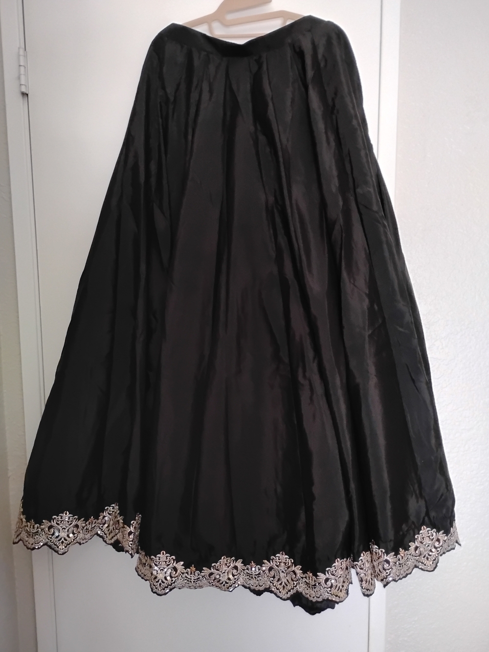 New Lehenga Black Skirt with Gold Lace Trim And Gold Top